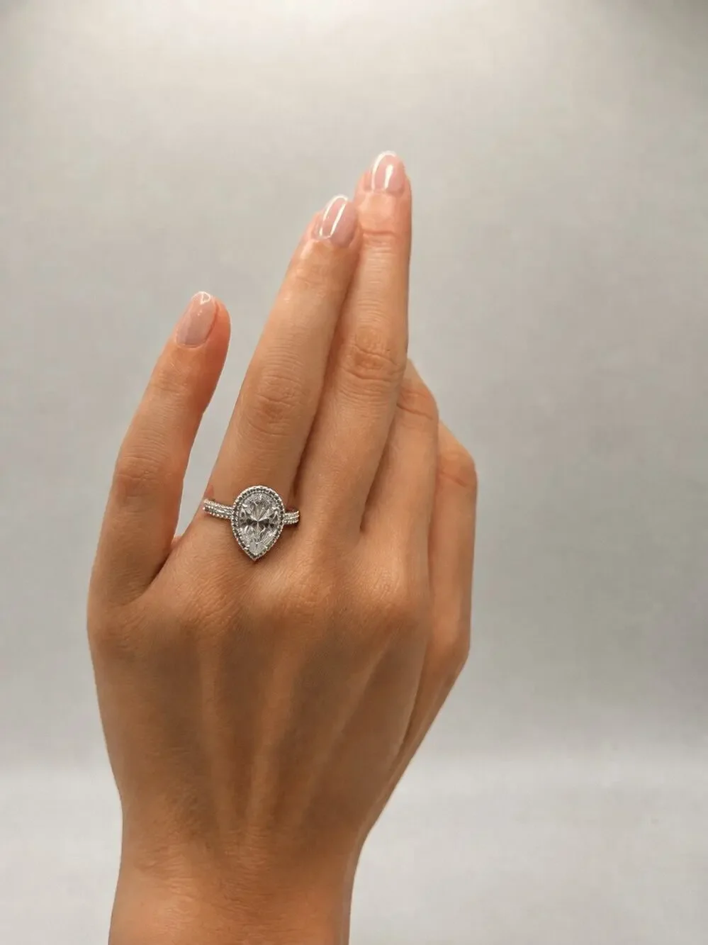 Pear Cut CZ Halo Ring Size 5 | Silver Plated Stainless Steel | Hypoallergenic
